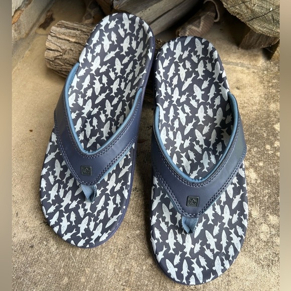 Spenco Ocean Orthotic Navy fish Flip Flops Sz-7B. N - Picture 2 of 11